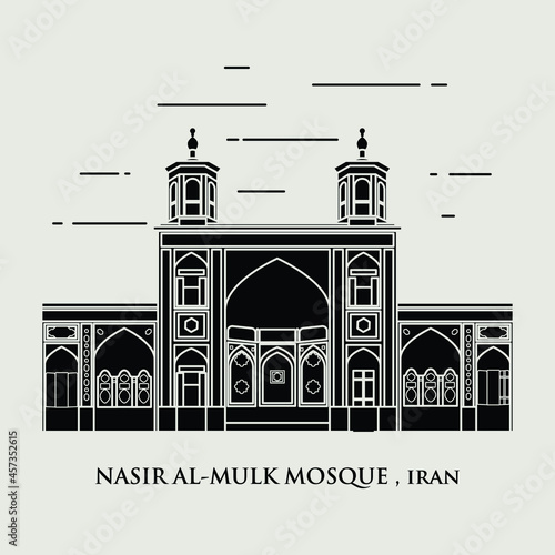 Silhouette flat icon vector illustration of a historic building mosque, Simple outline icon design cartoon landmark for praying vacation travel tourist attractions.  Nasir Al Mulk Mosque , Iran. photo