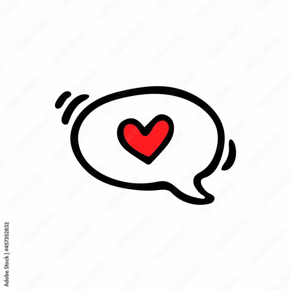 Heart in a speech bubble, hand-drawn icon isolated on white background. Love message. Vector illustration Heart in a speech bubble, hand-drawn icon isolated on white background. Love message. Vector illustration