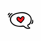 Heart in a speech bubble, hand-drawn icon isolated on white background. Love message. Vector illustration