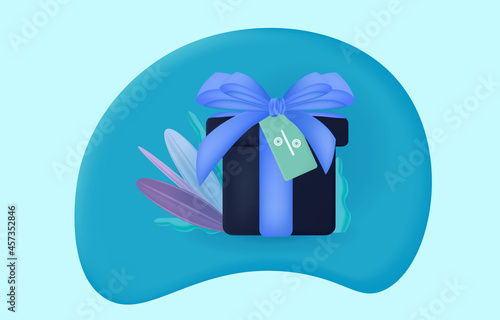 Loyalty program 3d. Advertising promotion and profitable discount. Loyal sale and a gift with a coupon price tag, cashback refund. Purchase, payment with a percentage of the bonus. Vector illustration