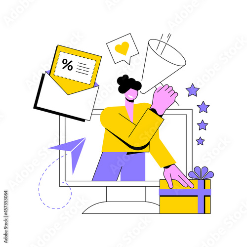 Promotion strategy abstract concept vector illustration. Brand sales promotion, get consumer to try product, customer loyalty, marketing campaign service, identify target audience abstract metaphor.