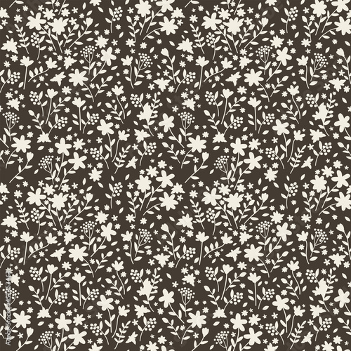seamless pattern with cute tiny flowers. retro design. flat hand drawn illustration, nature inspired vintage background.