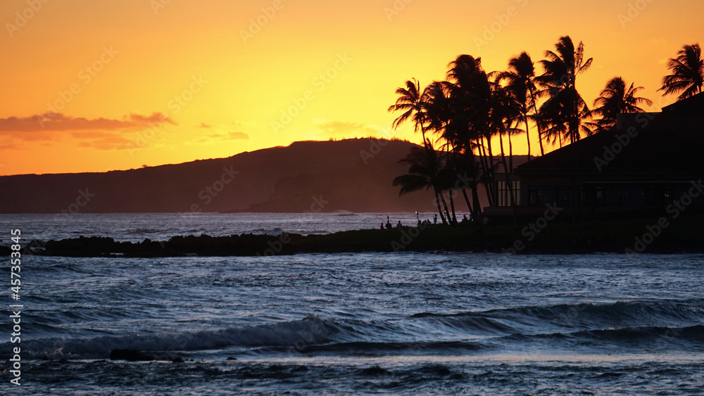 Sunset at Waiohai Beach on the south shore of Kauai