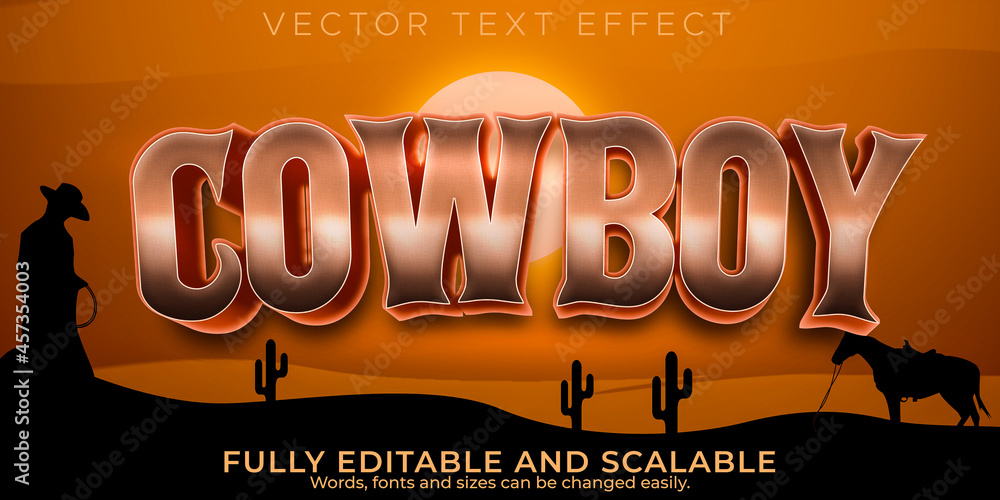 Cowboy wild text effect, editable west and texas text style - obrazy, fototapety, plakaty 