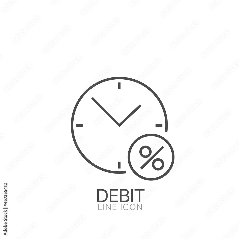Clock and percent vector line icon. Finance concept Clock and percent vector line icon. Finance concept