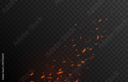 Vector fiery sparks on an isolated transparent background. Sparks png, fire png, fiery particles.