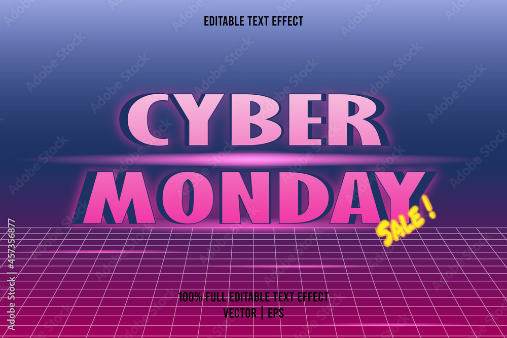 Cyber monday sale! text effect blue and pink color with retro style Cyber monday sale! text effect blue and pink color with retro style