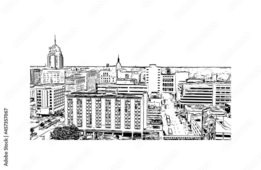 Fototapeta premium Building view with landmark of Lancing is the village in England. Hand drawn sketch illustration in vector.