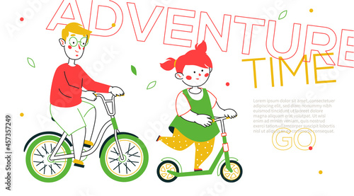 Summer adventure - colorful line design style banner
