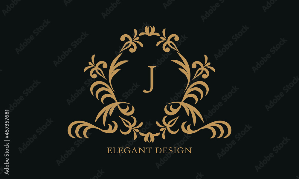 Design of an elegant company sign, monogram template with the letter J. Logo for cafe, bar, restaurant, invitation, wedding.