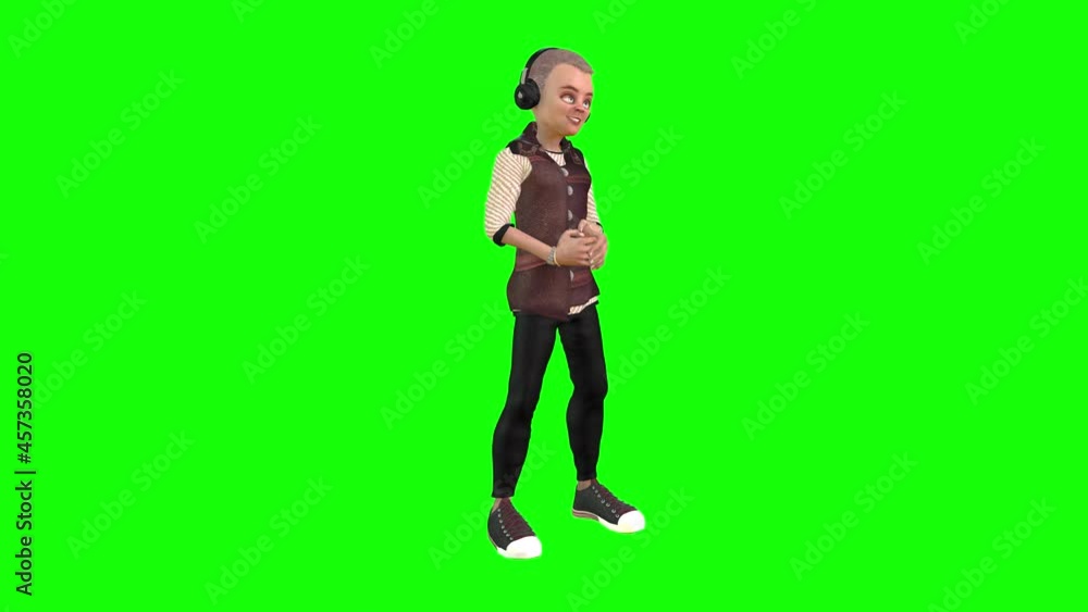 3d animation cartoon boy stands wearing head phones, listens and daces to the music he hears. 3d animation cartoon boy stands wearing head phones, listens and daces to the music he hears.