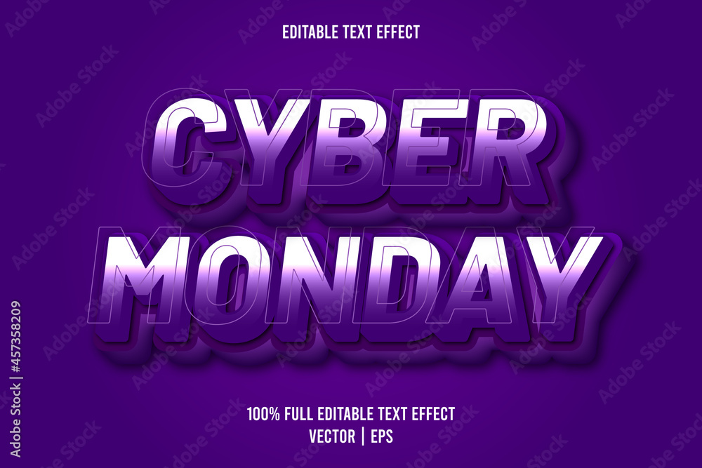 Cyber monday 3 dimension editable text effect purple color