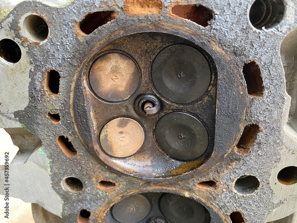 close up of engine valve, diesel engine valve 