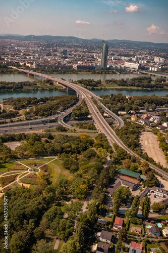 Vienna Austria panoramic view of the city and the river from above