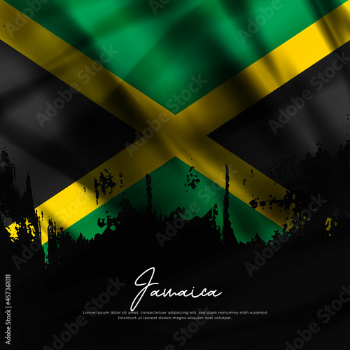 illustration of waving Jamaica flag silk grunge background