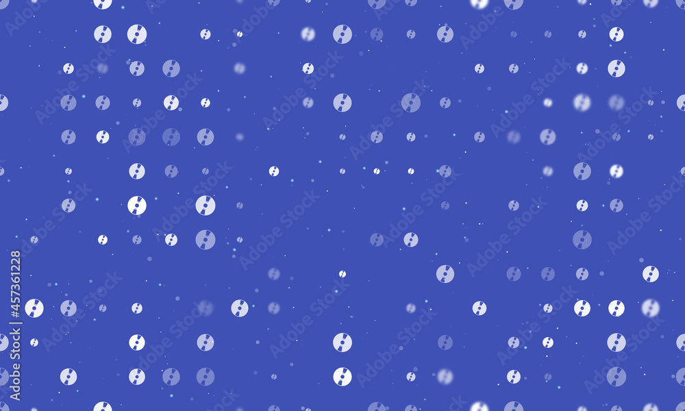 Seamless background pattern of evenly spaced white cd symbols of different sizes and opacity. Vector illustration on indigo background with stars Seamless background pattern of evenly spaced white cd symbols of different sizes and opacity. Vector illustration on indigo background with stars