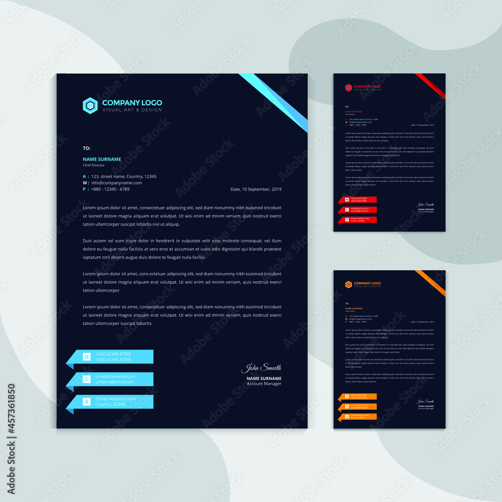Professional corporate business Modern letterhead vector template. Simple and clean print ready design.
