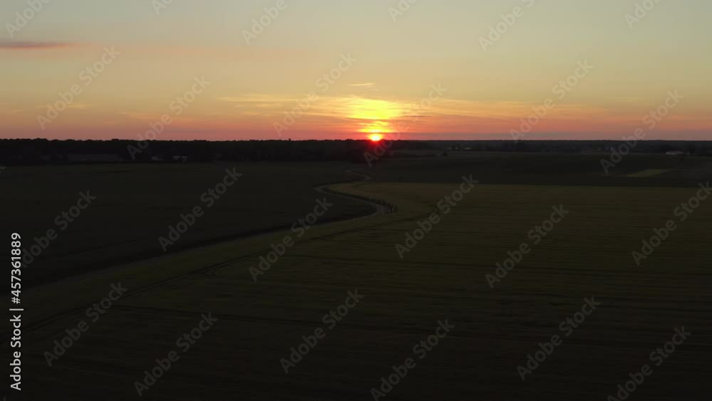 epic drone shot of sunset on the horizon epic drone shot of sunset on the horizon