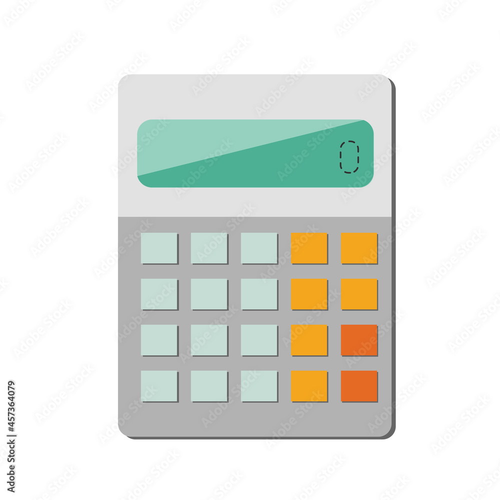 One gray calculator with orange buttons for school in cartoon style, isolated on a white background One gray calculator with orange buttons for school in cartoon style, isolated on a white background