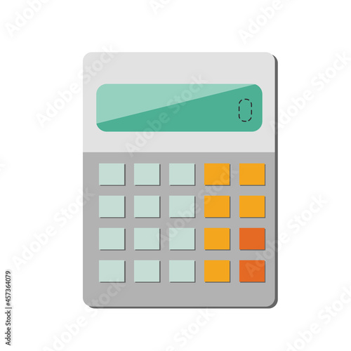 One gray calculator with orange buttons for school in cartoon style, isolated on a white background