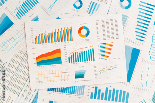 Business graphs and charts on table. Financial development, Banking Account, Statistics