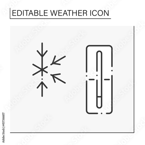 Thermometer line icon. Frozen weather outside. Nice winter day. Frigid temperature. Cold and frosty air. Hoarfrost. Weather concept. Isolated vector illustration. Editable stroke