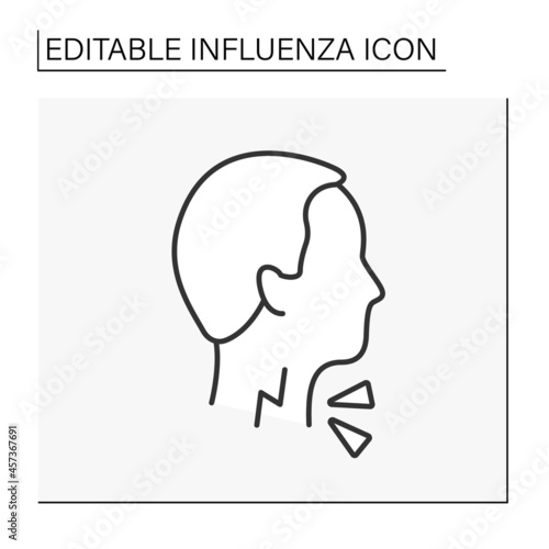 Sore throat line icon. Pain from swallowing or talking, difficulty swallowing, irritation. Pharyngitis. Healthcare. Influenza concept. Isolated vector illustration. Editable stroke