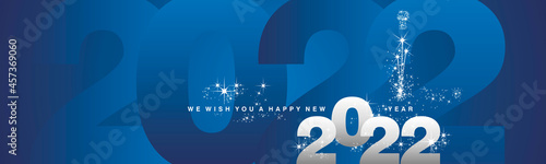 New Year's Eve. We wish you a Happy New Year 2022 sparkle firework white new modern silver blue greeting card