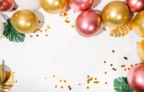  Festive or birthday party concept. Flat lay, top view.