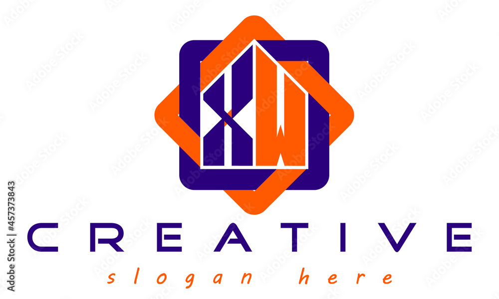real estate XW letter logo with home sign logo design vector, house ...