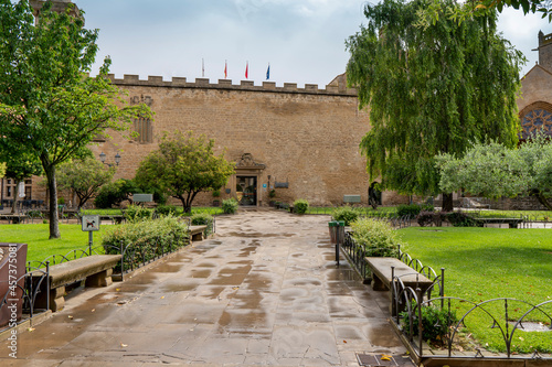 Olite village with its Royal Palace in Navarre, Spain on July 2021