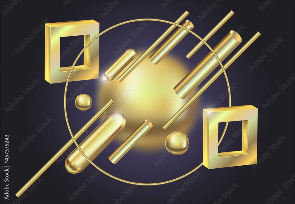 Abstract background with golden geometric shapes. Modern cover design.