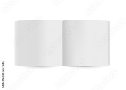 Vector realistic open square book with empty pages. Book Mockup with hardcover. 3d vector illustration. Blank Magazine, album, catalog on white background. front view. EPS10.