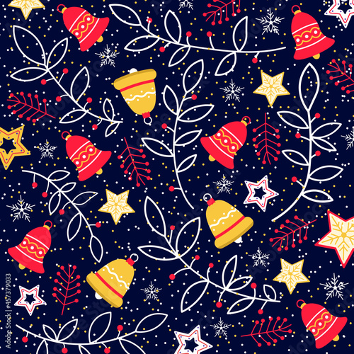 Decorative Christmas holiday background with Christmas bells and decorations 