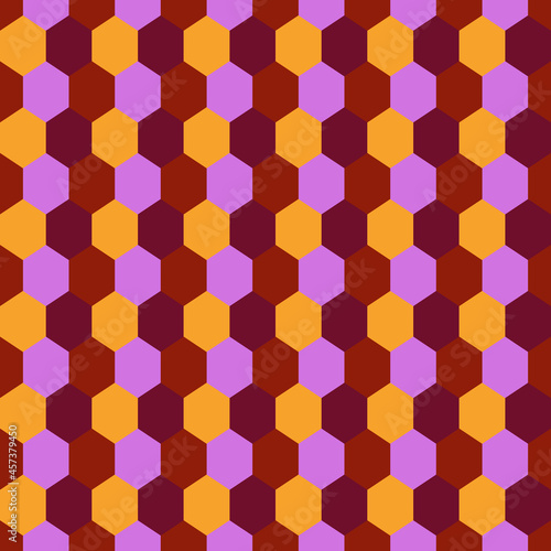 Seamless pattern. Hexagons ornament. Tiles background. Hexahedrons wallpaper. Ethnic motif. Geometrical backdrop. Digital paper. Geometric web designing. Mosaic textile print. Vector art work.