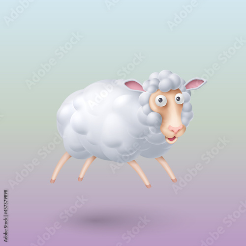 Illustration of Cute Fluffy Sheep. Cartoon Illustration of Jumping Whte Sheep. Perfect Template for Children Event Designs, Birthday Cards, or Book Covers