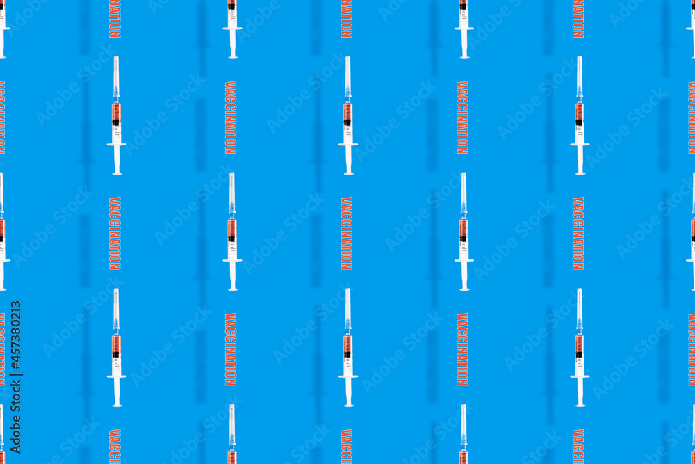 Medical syringes seamless pattern. Background on the theme of medicine, vaccination and human health.