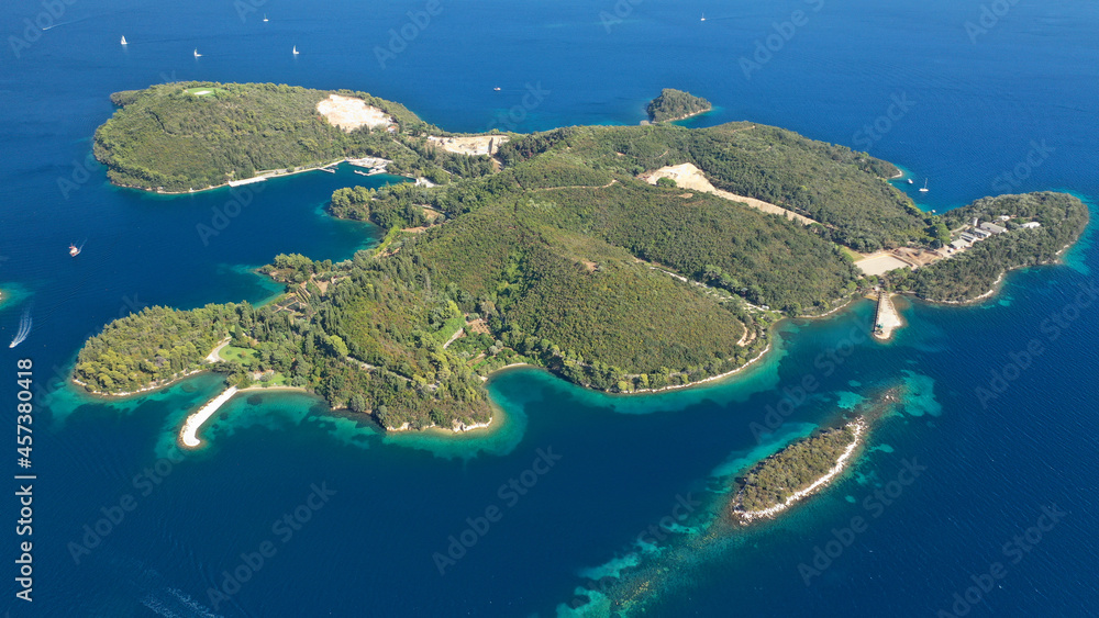Aerial drone panoramic photo of iconic vegetated paradise island of ...