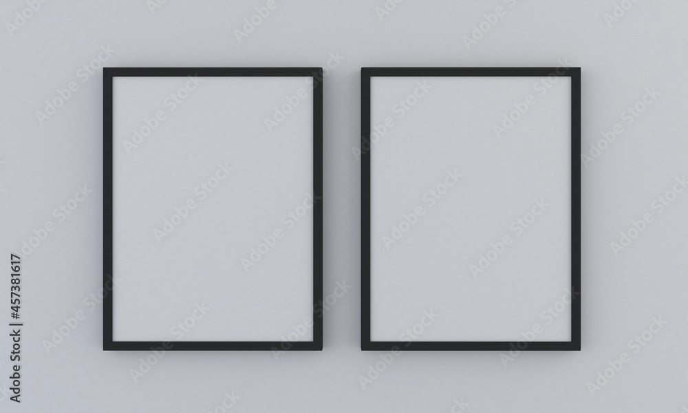 Black Two Vertical Empty Photo Frame Mockup on gray background, 3d-rendering Black Two Vertical Empty Photo Frame Mockup on gray background, 3d-rendering