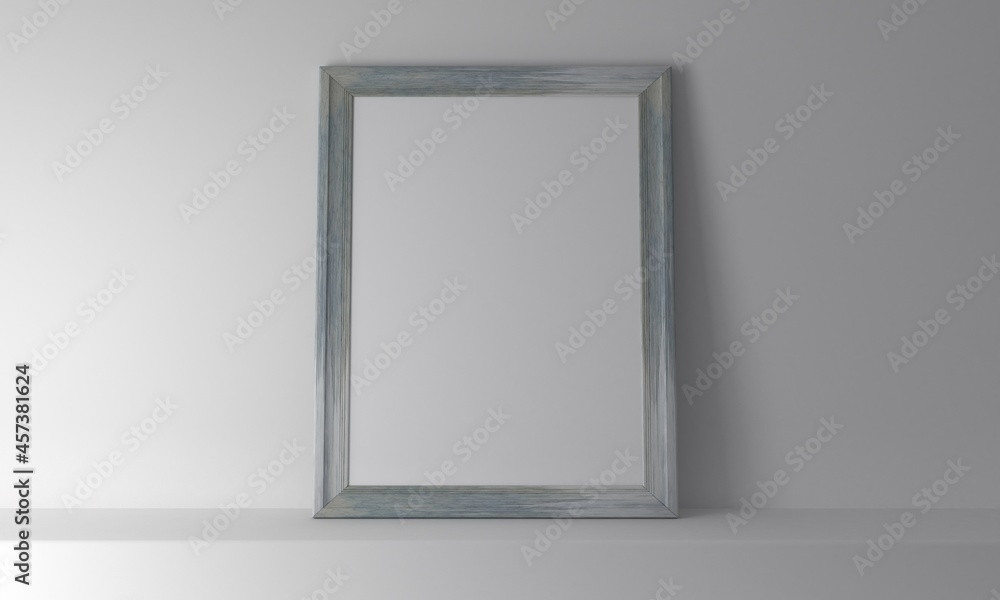 Realistic Empty Wooden Frame Mockup on gray wall, 3d-rendering Realistic Empty Wooden Frame Mockup on gray wall, 3d-rendering