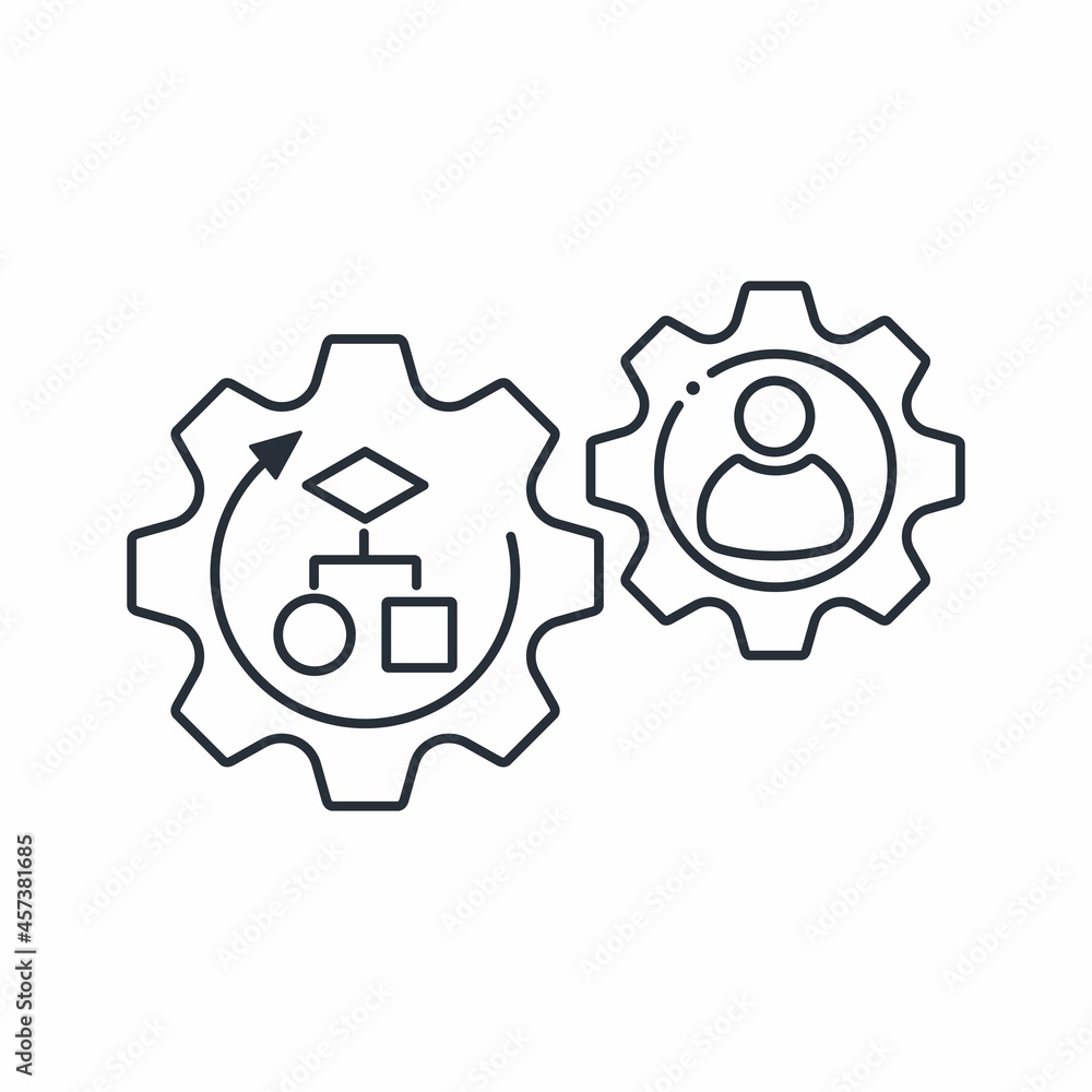 The machine controls the person. Programming of human actions and behavior. Vector linear icon isolated on white background. The machine controls the person. Programming of human actions and behavior. Vector linear icon isolated on white background.