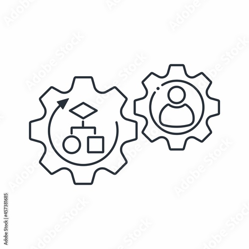 The machine controls the person. Programming of human actions and behavior. Vector linear icon isolated on white background.