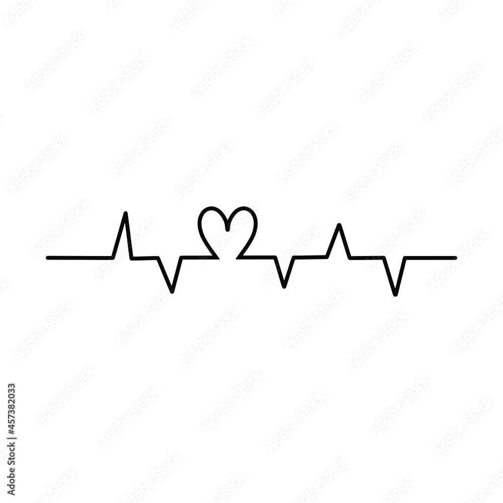 Black heart cardiogram vector illustration moonlike style. Calligraphy love sign heartbeat symbol graphic design. Abstract hand drawing icon Valentines day, wedding. Medicine concept for greeting car