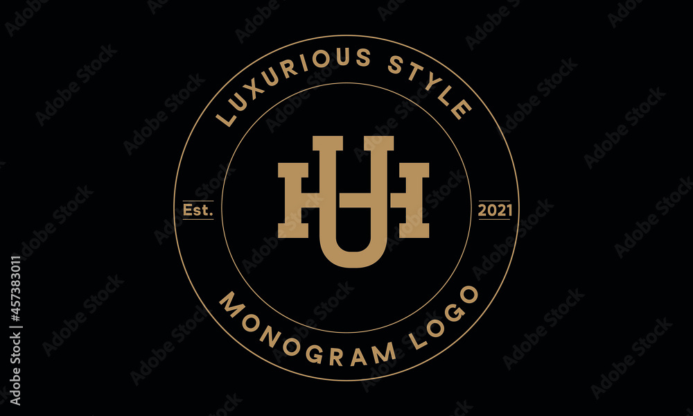 uh or hu monogram abstract emblem vector logo template