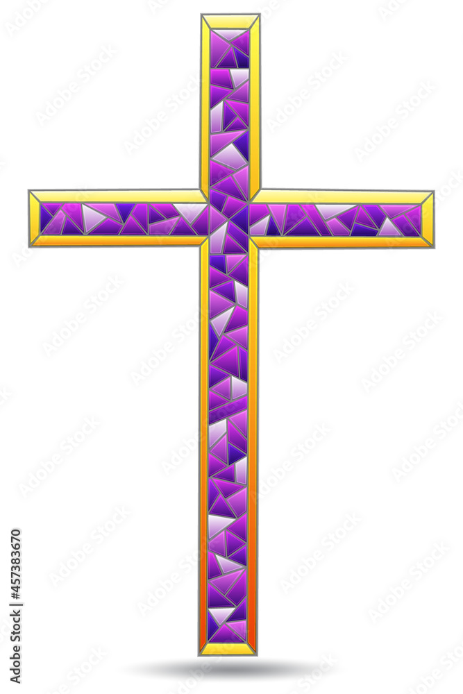 The illustrations in the stained glass style with of Christian cross ,isolated n a white background The illustrations in the stained glass style with of Christian cross ,isolated n a white background
