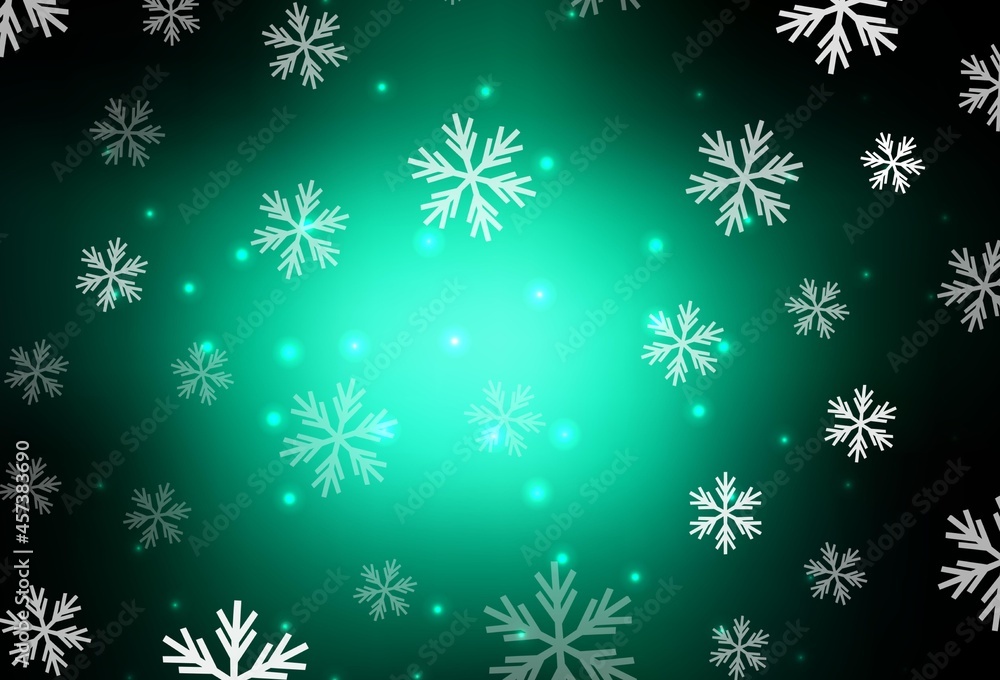 Dark Green vector layout with bright snowflakes, stars. Dark Green vector layout with bright snowflakes, stars.
