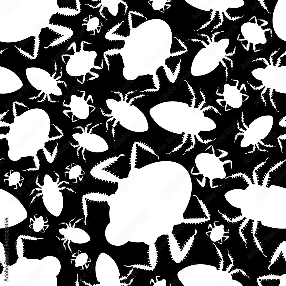 Abstract seamless vector black and white lined pattern of illustrations design of bugs Abstract seamless vector black and white lined pattern of illustrations design of bugs