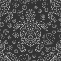 Fototapete Maritime Tiermuster Geometrische Schildkröten Linienmuster Dunkel  © Zagory