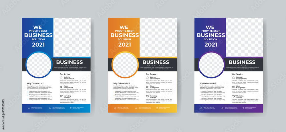 Corporate Business Flyer Template Layout with 3 Colorful Accents and Grayscale Image Masks