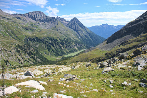 Hiking in Mölltaler Glacier area, high mountains, glacier, waterdams and cows on pastures 